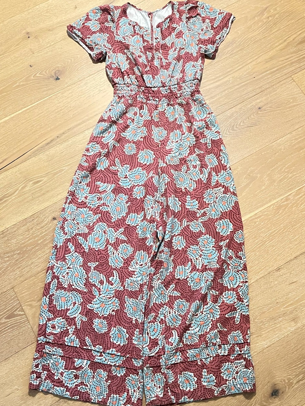 Anthropologie Rust Red and Cream Floral Wide-Leg Jumpsuit - Picture 3 of 12
